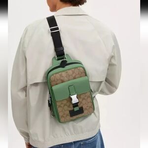 Coach Track Pack Signature‎ Coated Canvas Crossbody.